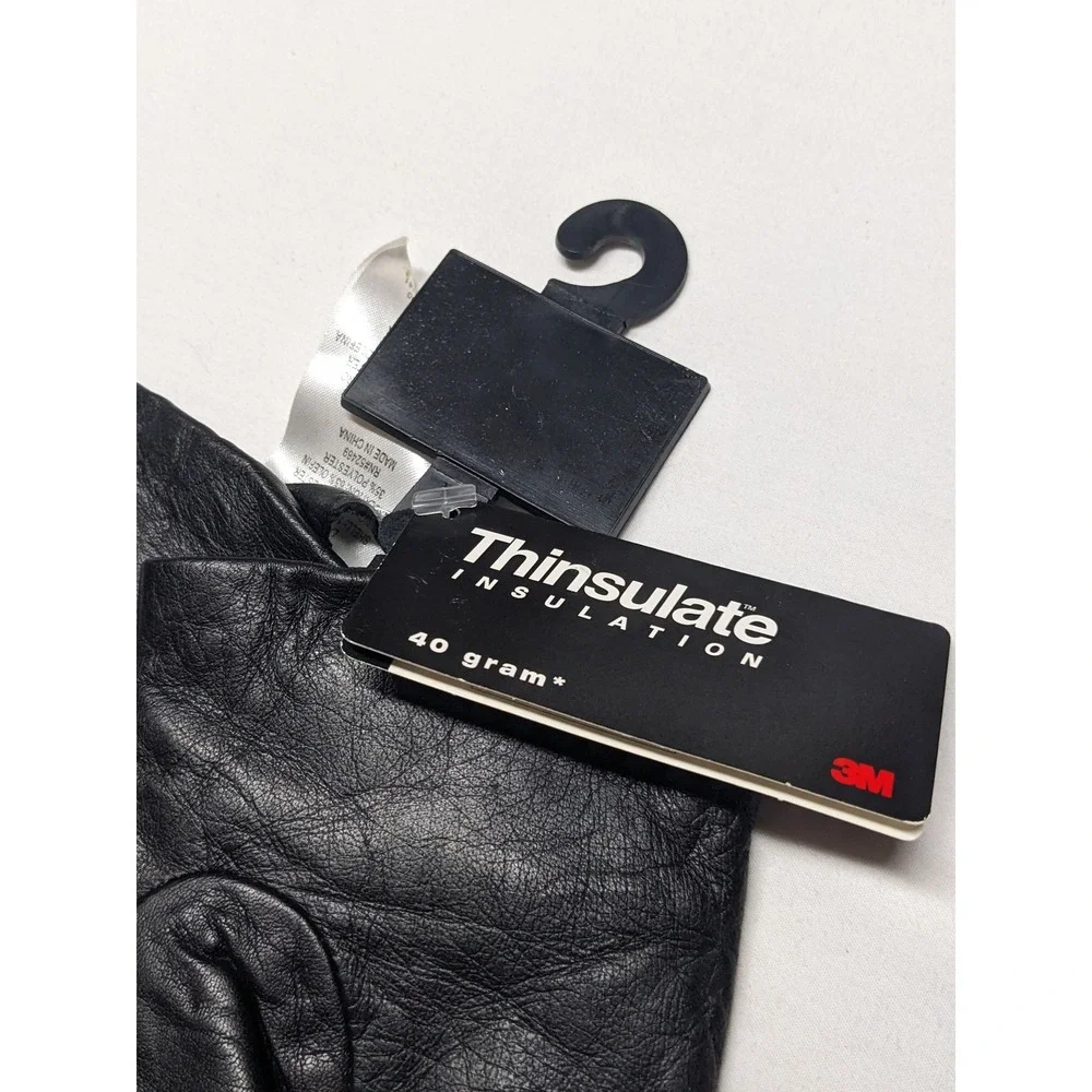 George Womens Black Leather Gloves Thinsulate Insulated‎ Bow Accent Size L NEW